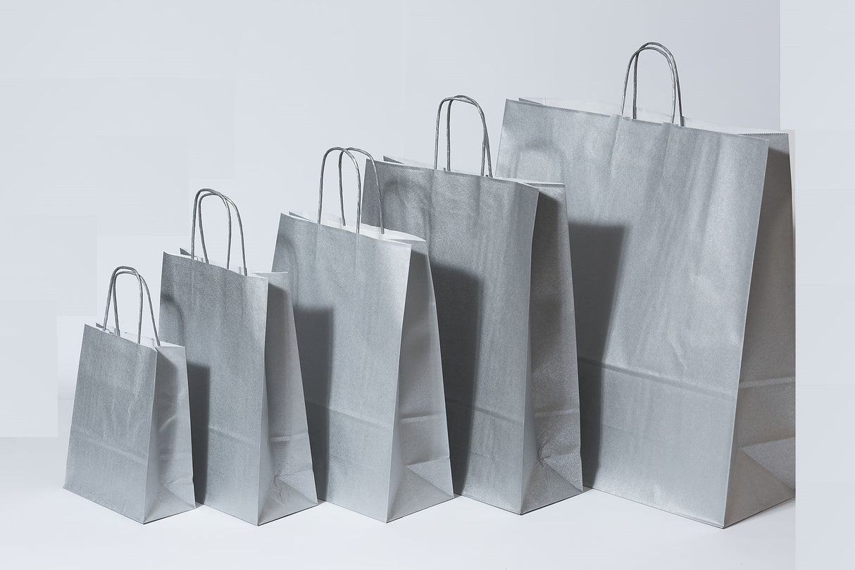 Paper Carry Bags Silver 180+80x220mm