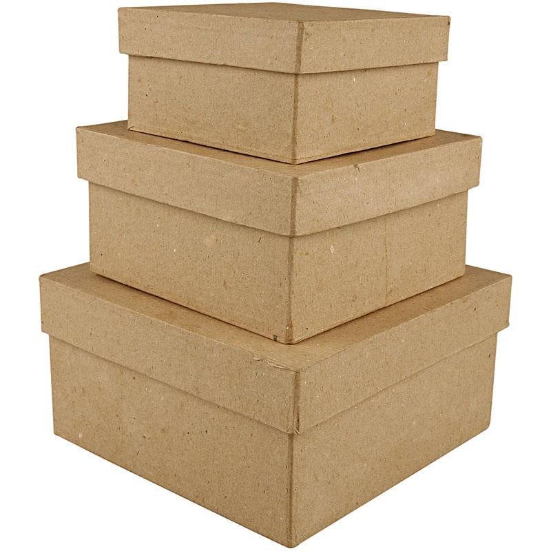Square Boxes, size 10+12.5+15 cm, H: 5+6+7.5 cm