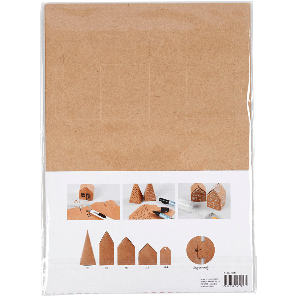 Die cut houses and trees, H: 5,7-10 cm cm - 1 Set