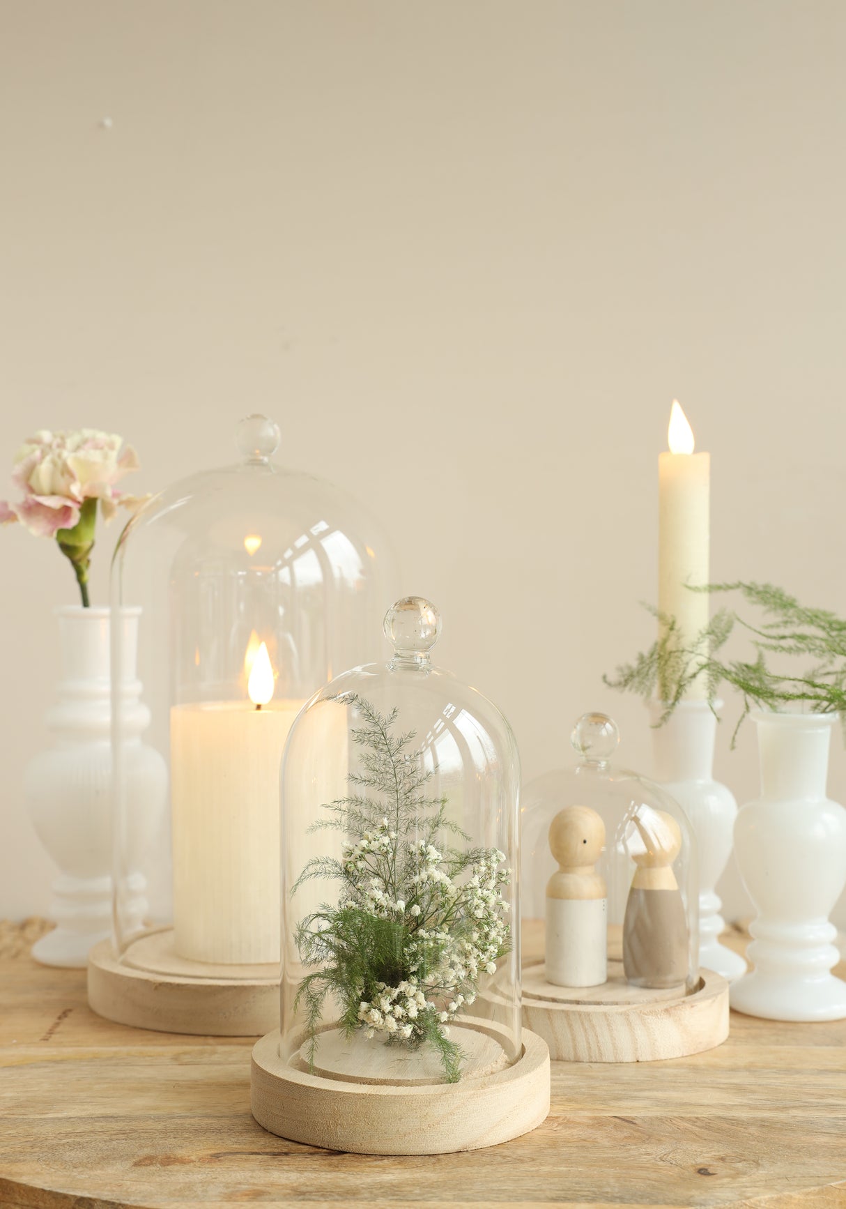 Glass dome with knob and wood base Ø12 h.18 cm - 1 pc