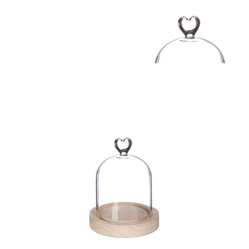 Bell Jar Heart Wood Base Ø10 h.13 cm - 1 pcs