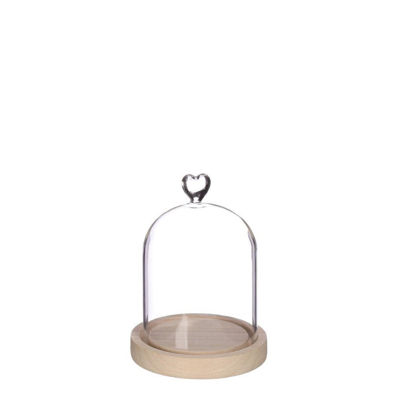 Bell Jar Heart Wood Base Ø12 h.16 cm - 1 pcs