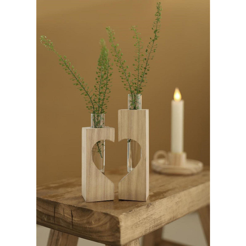Wooden Tube Holder Heart l.4 w.4 h.14,5 cm - 6 set