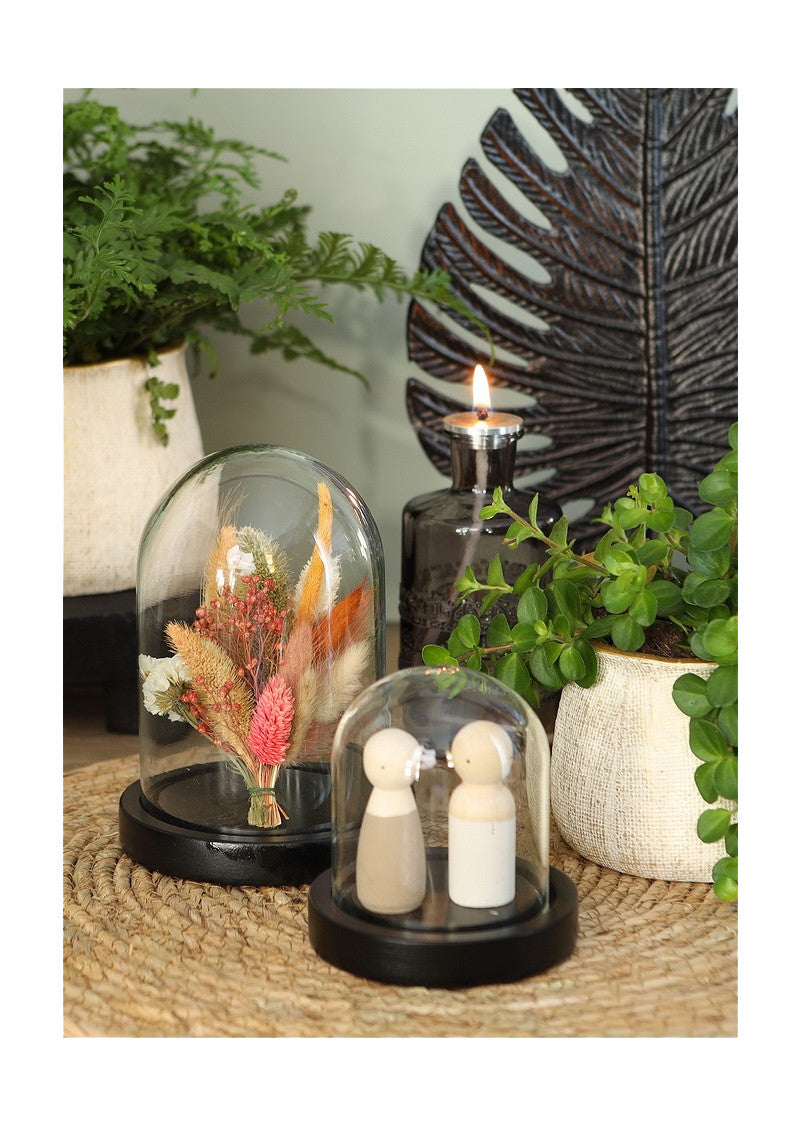 Glass bell jar with black wooden base Ø10cm H. 10 cm - 1 pc
