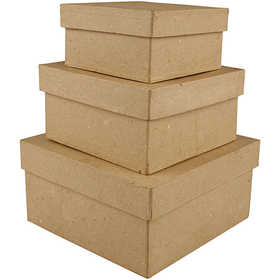 Square Boxes, size 10+12.5+15 cm, H: 5+6+7.5 cm - 3 pcs