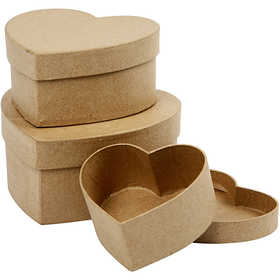 Heart Boxes, D: 10+12.5+15 cm, H: 5+6.5+7.5 cm - 3 pcs