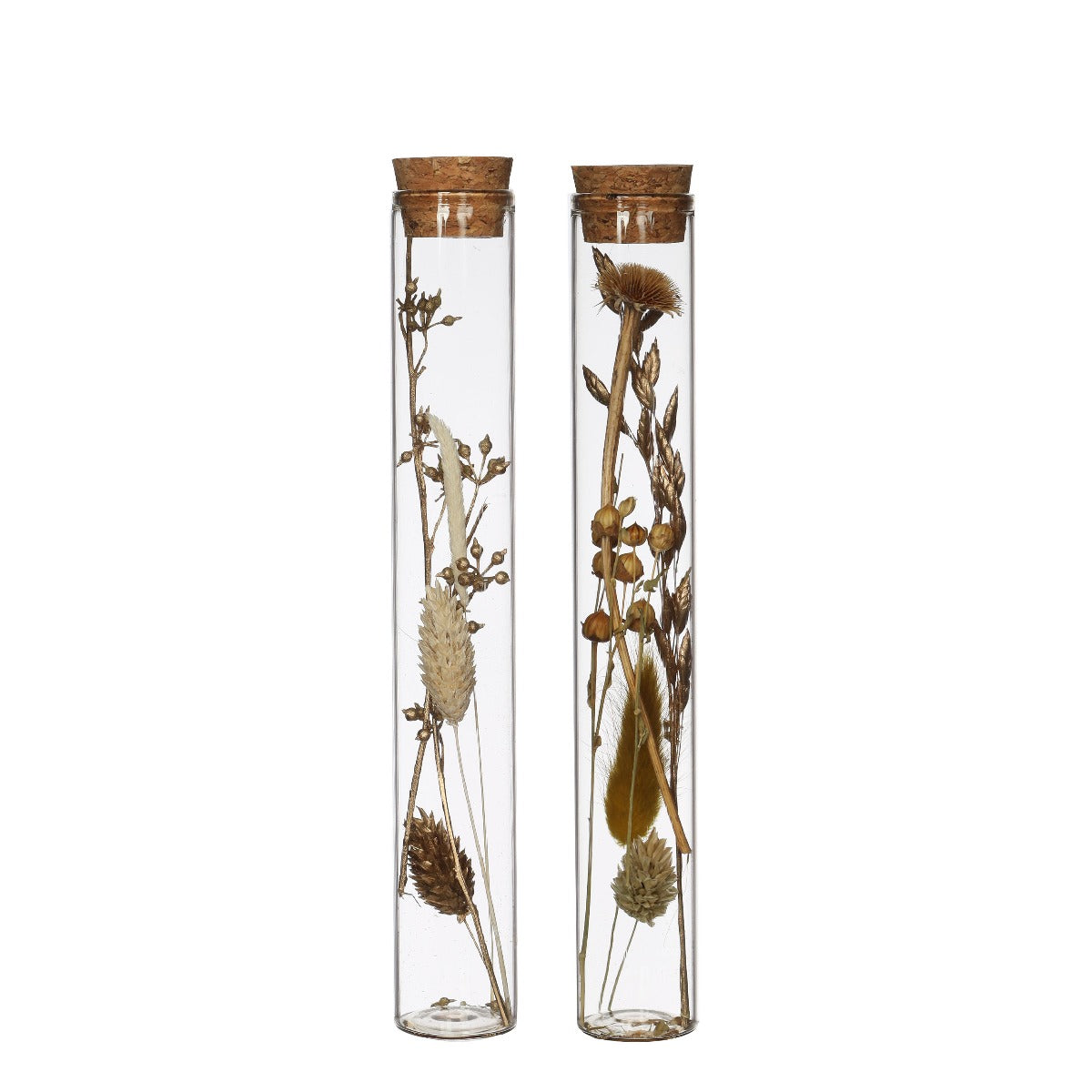 Glass tube with several dried flowers natural 20cm high