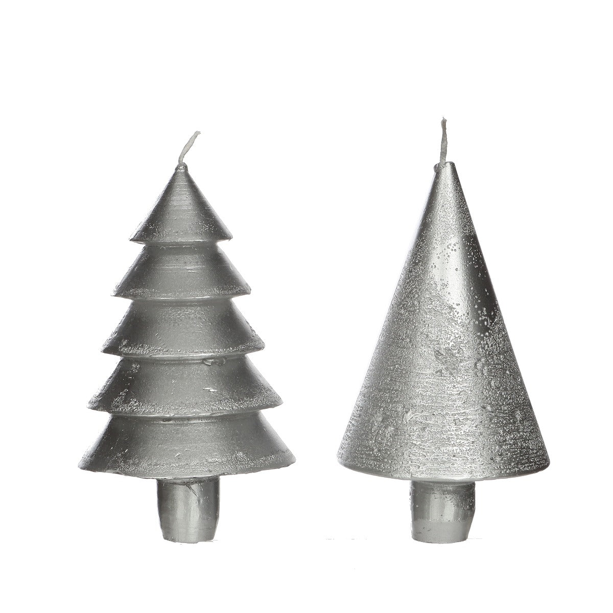 Candle set 2 trees silver 12cm high (1 set, 6pcs)