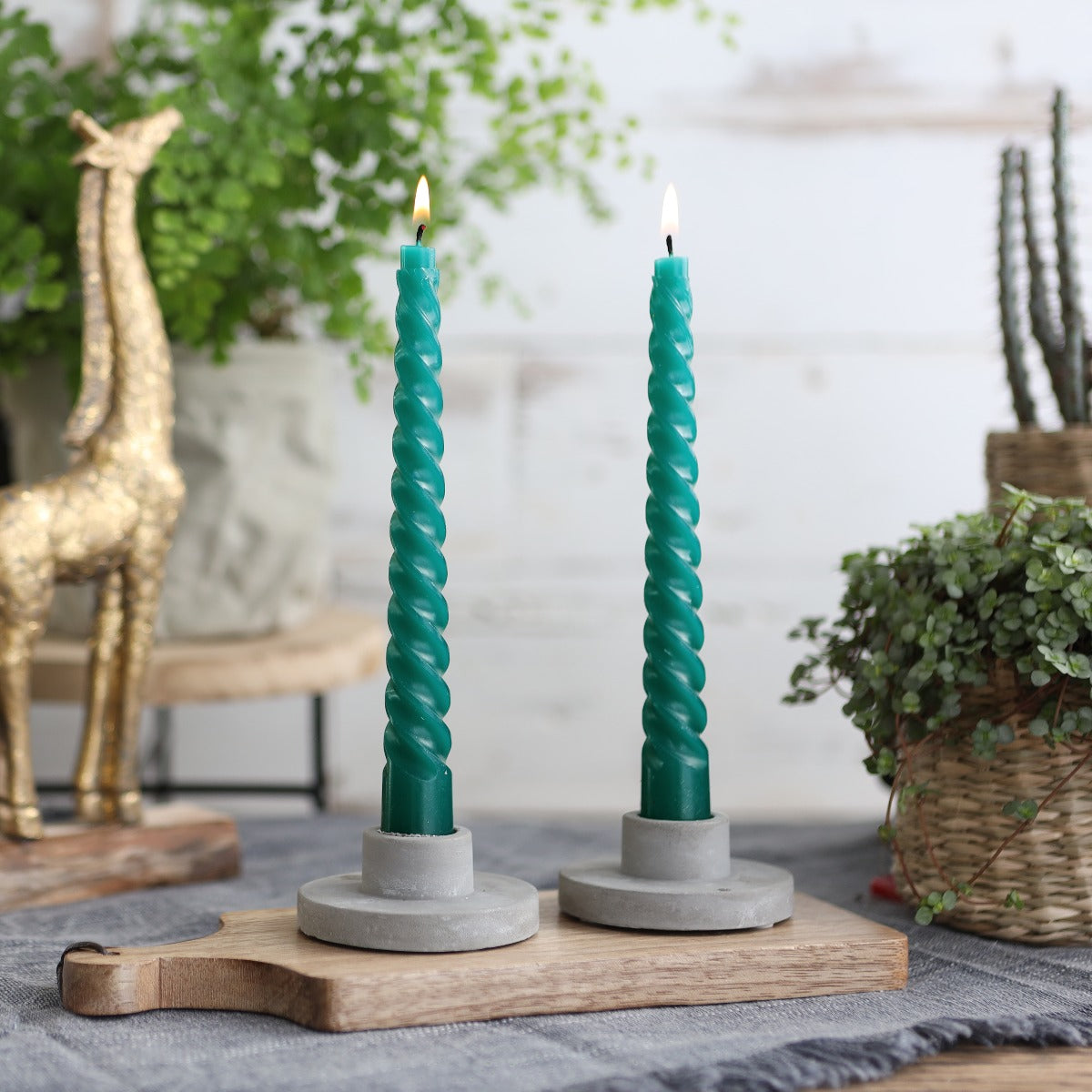 Candles twisted blue-green 19cm high - 4 pcs