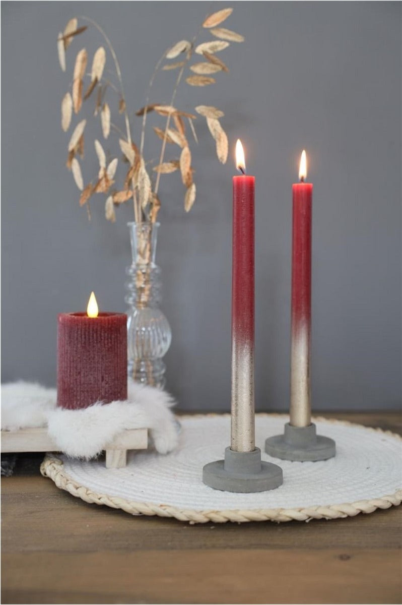 Dinner Candles bordeaux with Gold Spray Ø21/h. 250mm - 1 set