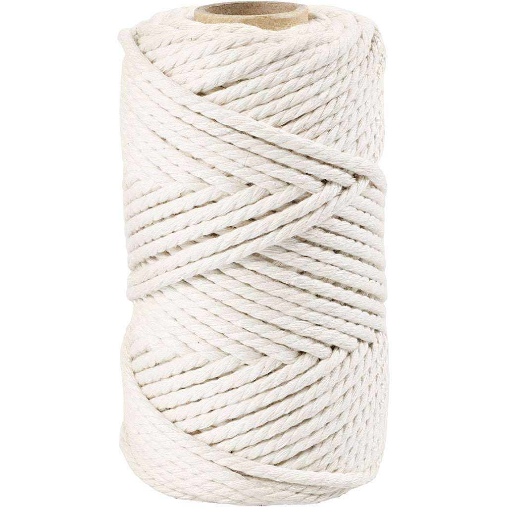 Macramé cord, off-white, L: 55 mtr, D: 4 mm, 330 g - 1 Roll