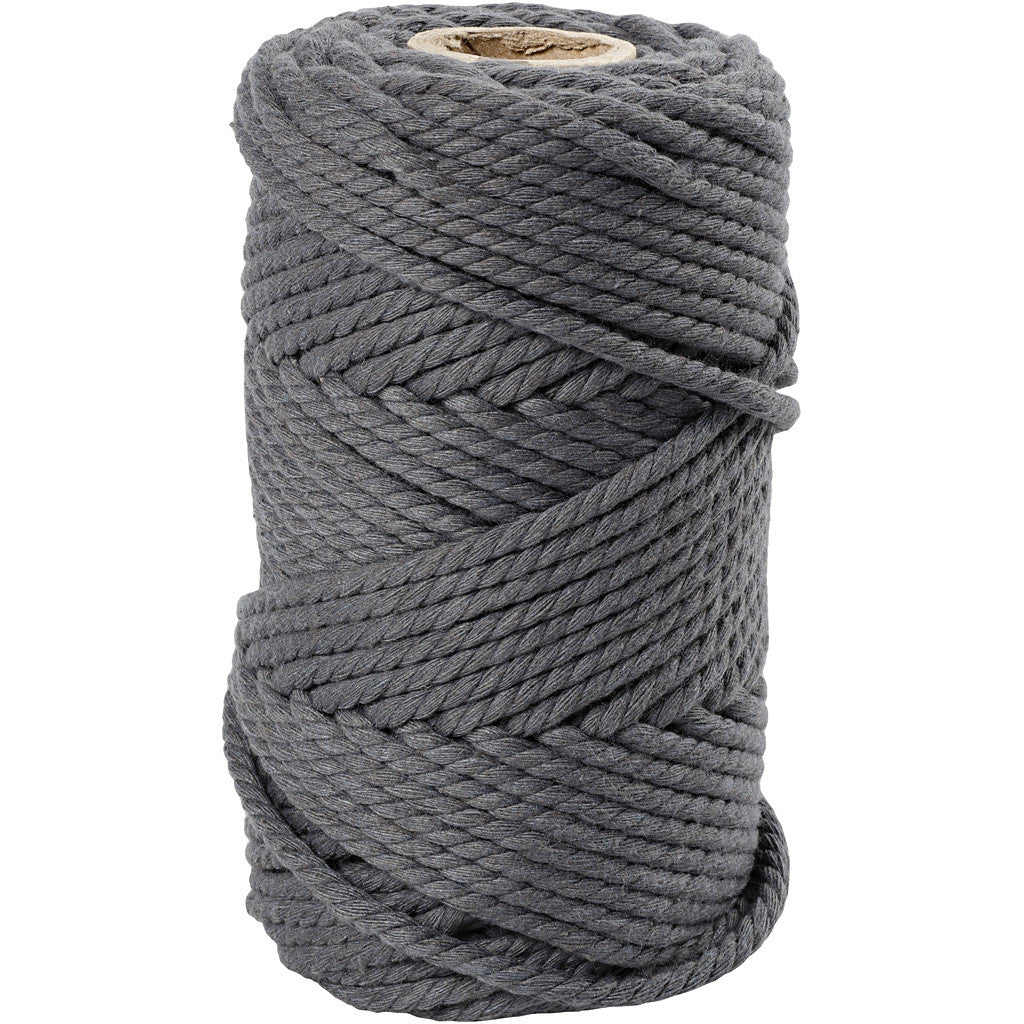 Macramé cord, grey, L: 55 mtr, D: 4 mm, 330 g - 1 Roll