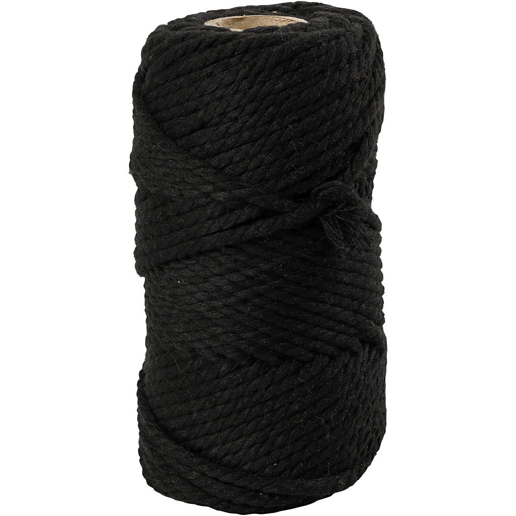 Macramé cord, black, L: 55 mtr, D: 4 mm, 330 g - 1 Roll