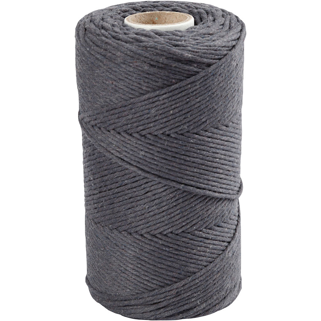 Macramé cord, grey, L: 198 mtr, D: 2 mm, 330 g