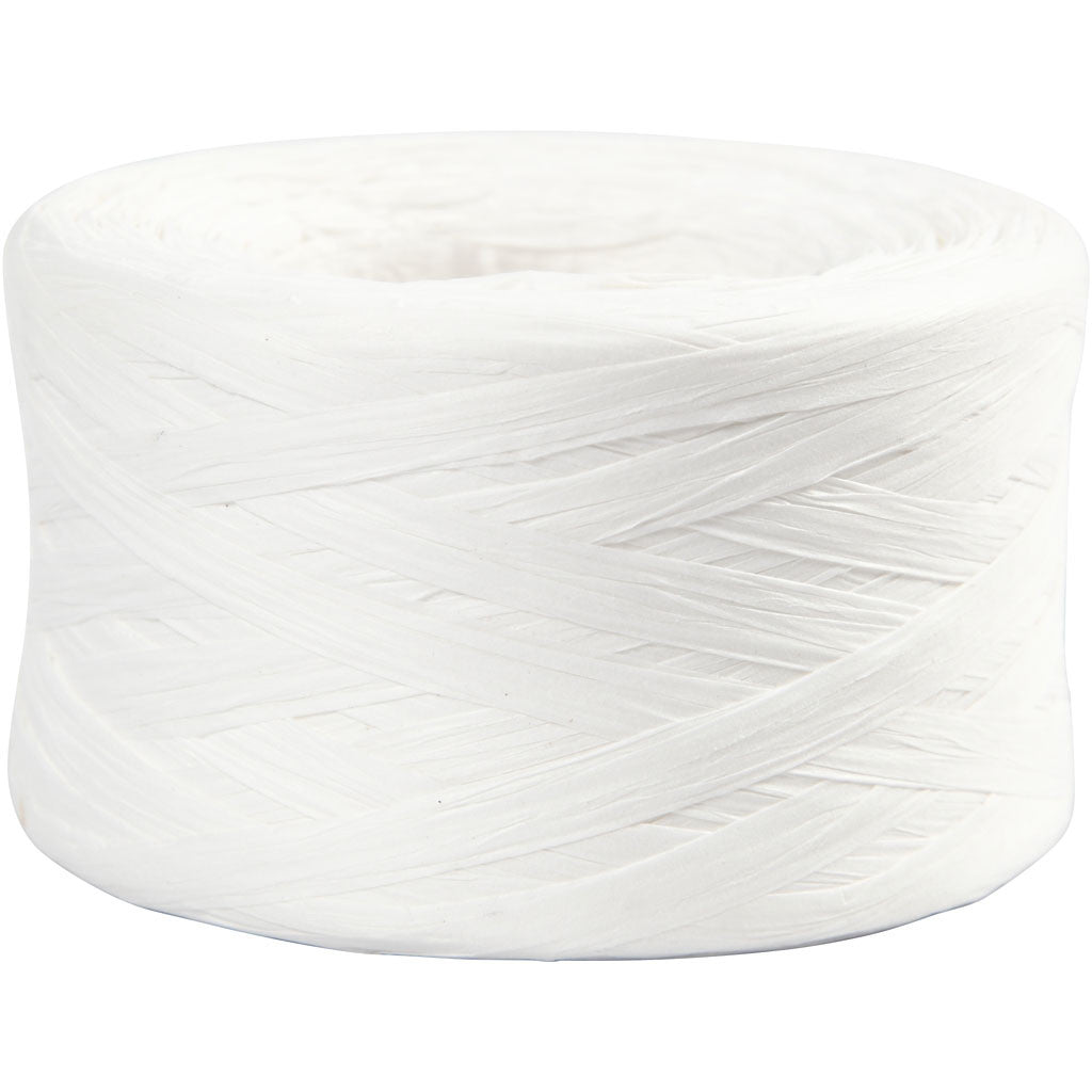 Paper raffia yarn, white, W: 7-8 mm, 100 mtr - 1 Roll