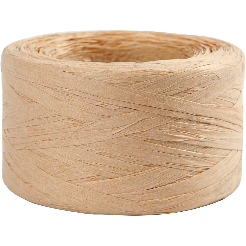 Paper raffia yarn, sand, W: 7-8 mm, 100 mtr - 1 Roll