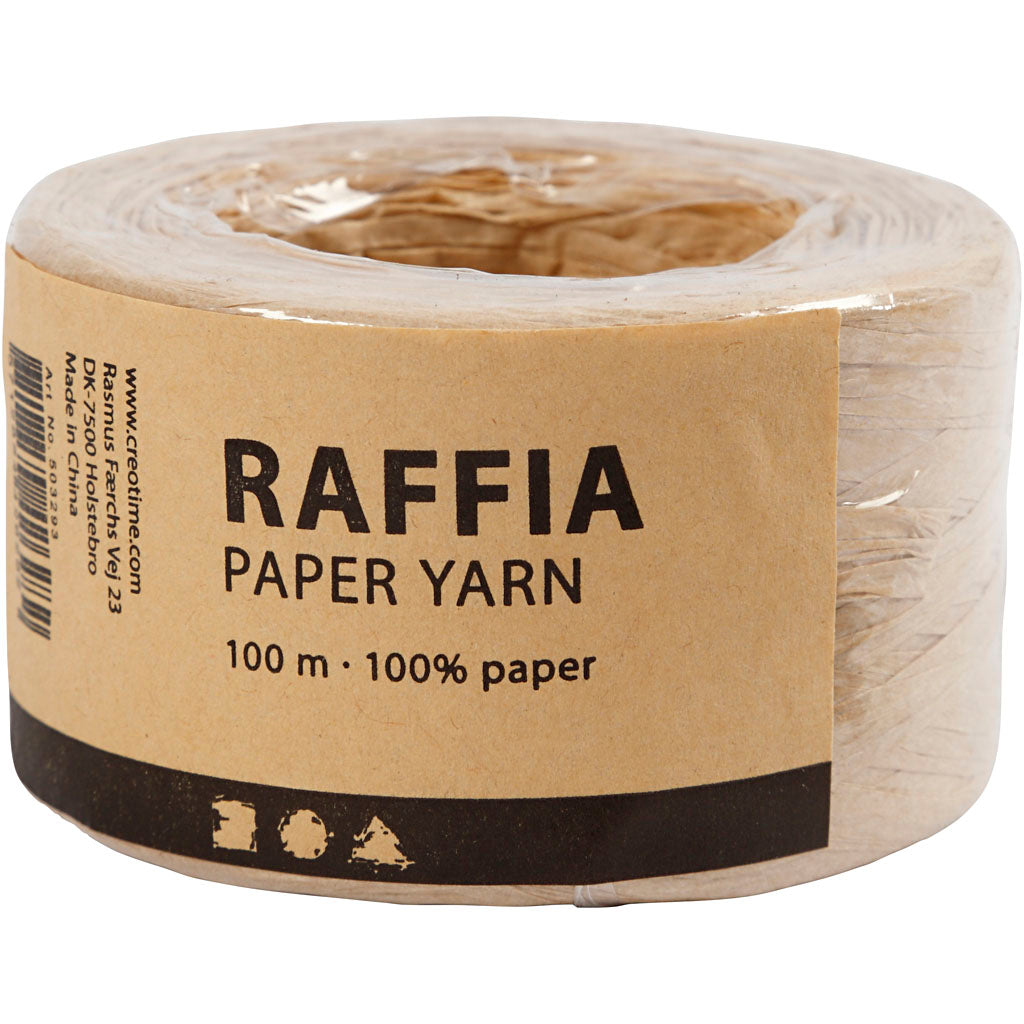 Paper raffia yarn, sand, W: 7-8 mm, 100 mtr - 1 Roll