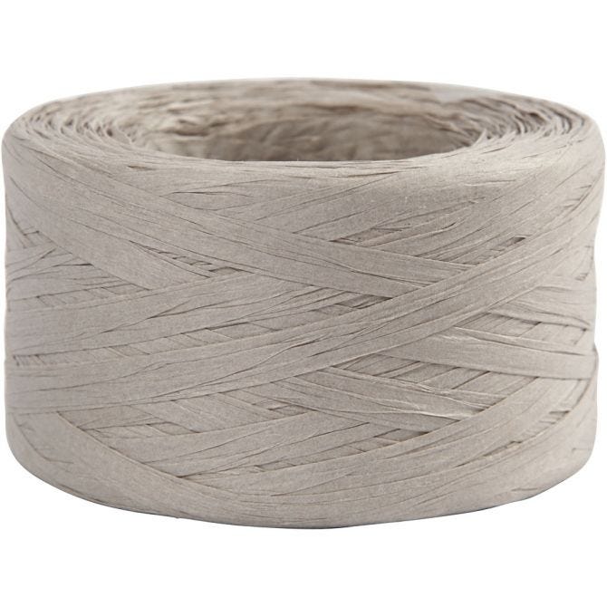Paper raffia yarn, Light grey, W: 7-8 mm, 100 mtr - 1 Roll