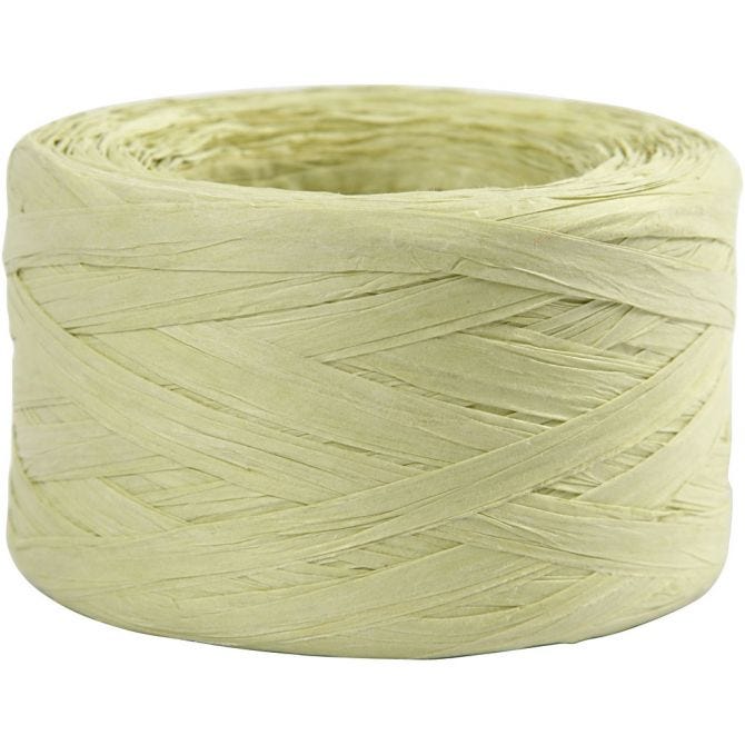 Paper raffia yarn, Light green, W: 7-8 mm, 100 mtr - 1 Roll