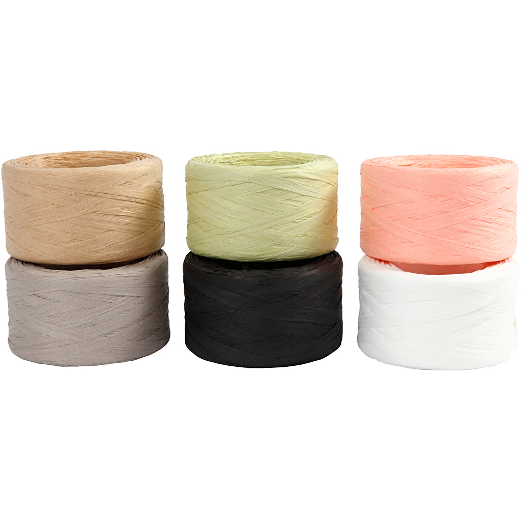 Paper raffia yarn, assorted colours, 6x100 mtr