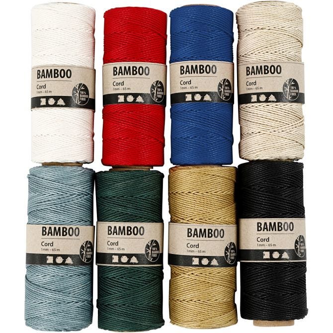 Bamboo Cord, assorted colours, thickness 1 mm, 65 mtr - 1 set