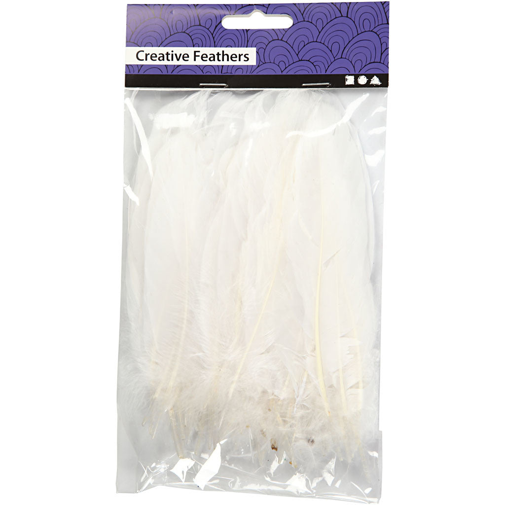 Feathers, approx. 15 cm, white, 70pcs