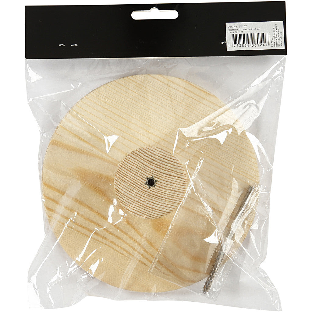 Coat Hook, round, D: 15 cm, depth 4.5 cm, pine - 1 pc