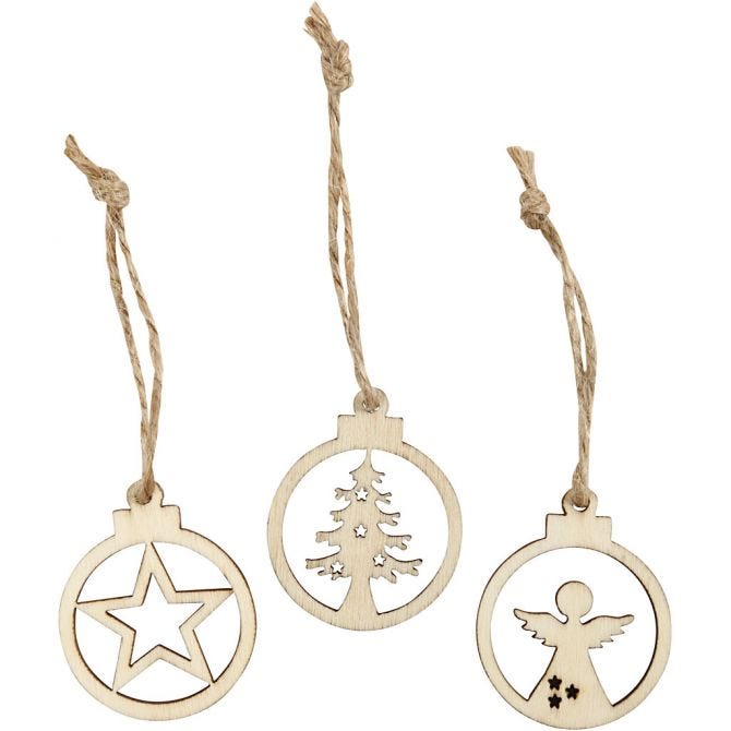 Hanging Christmas ornament, D: 3 cm, thickness 2,7 mm - 24 pcs