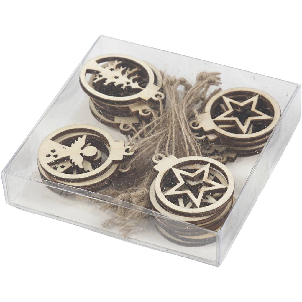 Hanging Christmas ornament, D: 3 cm, thickness 2,7 mm - 24 pcs