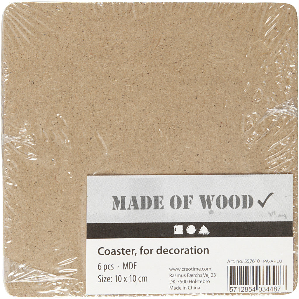 Coaster, size 10x10 cm, thickness 3 mm, MDF - 6 pcs