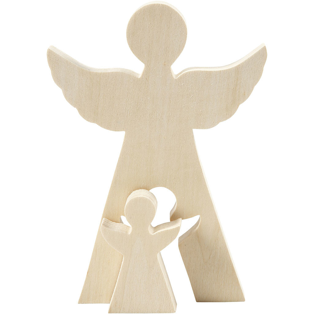 2in1 Figure, angels, H: 7.8+20 cm, W: 4.5+14.3 cm, plywood, depth 2 cm - 1 set