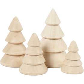 Christmas Trees, H: 3.3+4.3+5.3+6.3 cm, D: 2.3+3.2+4 cm, paulownia - 4 pcs