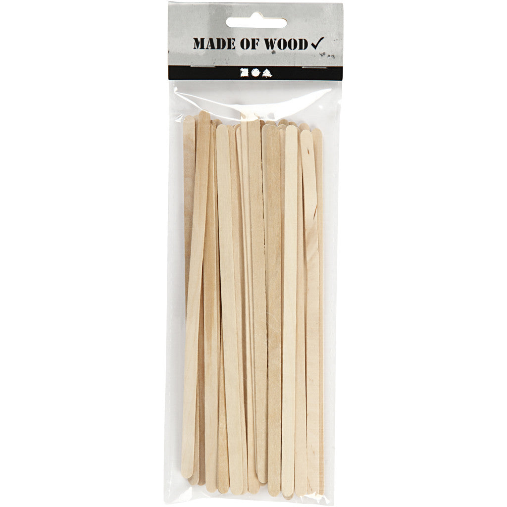 Ice Lolly Sticks, long, thin, L: 19 cm, W: 6 mm, birch - 30 pcs