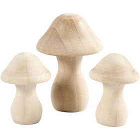 Wooden Mushrooms, size 4.5+6.5 cm, D: 3.3+4.5 cm, poplar wood - 3 pcs