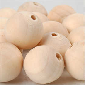 Wooden Bead, D: 20 mm, hole size 4 mm, china berry - 14 pcs