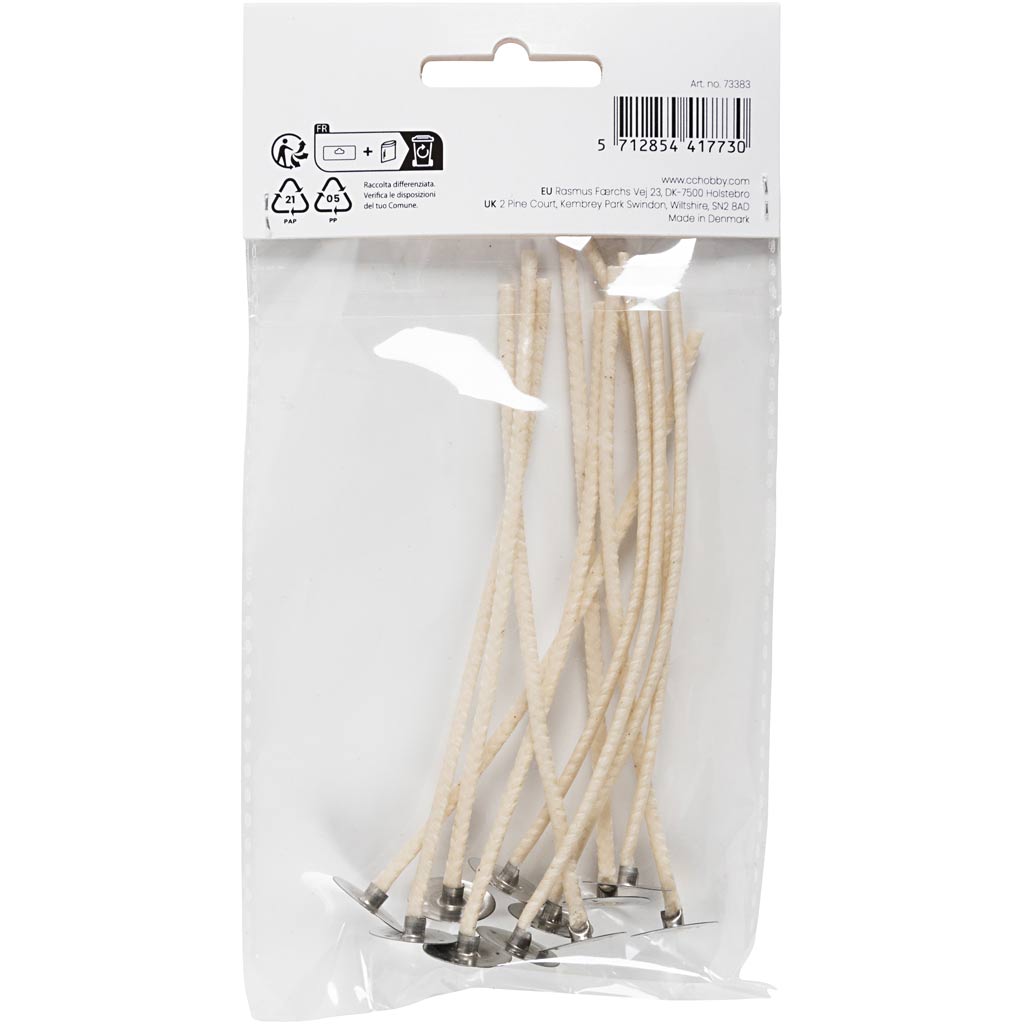 Pre-waxed wicks, L: 110 mm, thickness 2 mm - 10 pcs