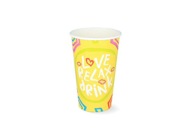 Milkshake cup Carton medium 450ml Ø90 mm 16oz Yellow FSC®Mix