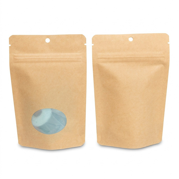 Kraft Home Compostable Stand Up Pouch with Oval Window 10x6x15cm- 100 pcs
