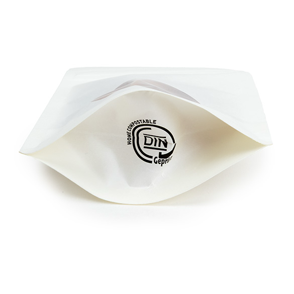 White Home Compostable Stand Up Pouch with Oval Window 10x6x15cm - 100 pcs