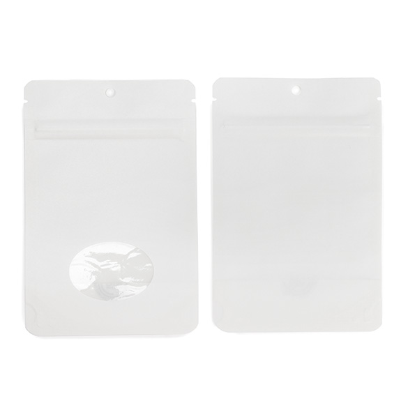 White Home Compostable Stand Up Pouch with Oval Window 10x6x15cm - 100 pcs