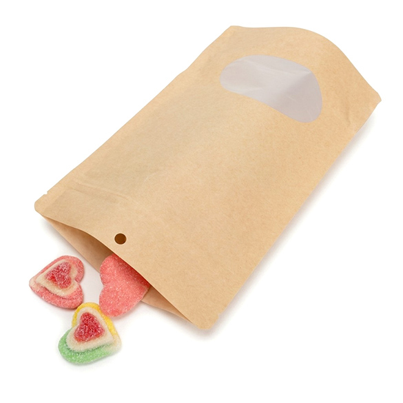 Kraft Home Compostable Stand Up Pouch with Oval Window 13x8x20,5cm - 100 pcs