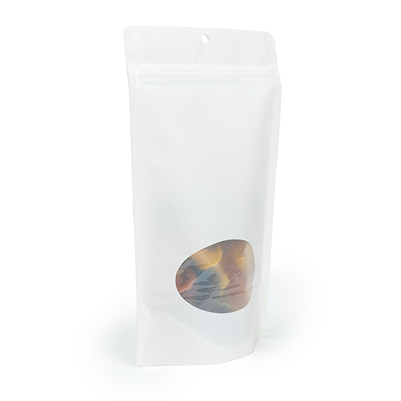 White Home Compostable Stand Up Pouch with Oval Window 13x8x20,5cm - 100 pcs