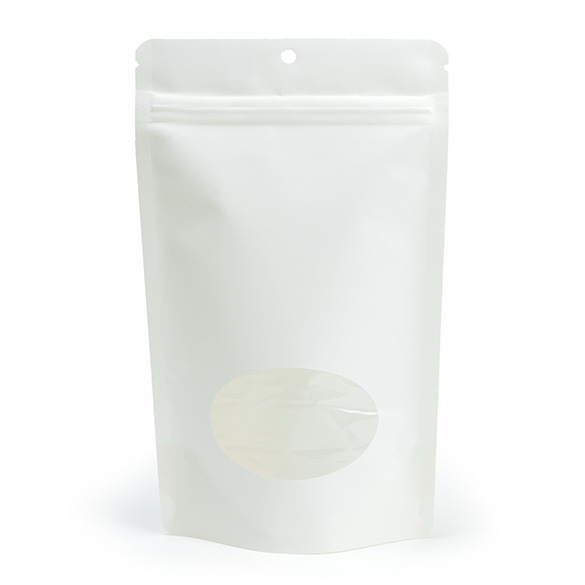 White Home Compostable Stand Up Pouch with Oval Window 13x8x20,5cm - 100 pcs