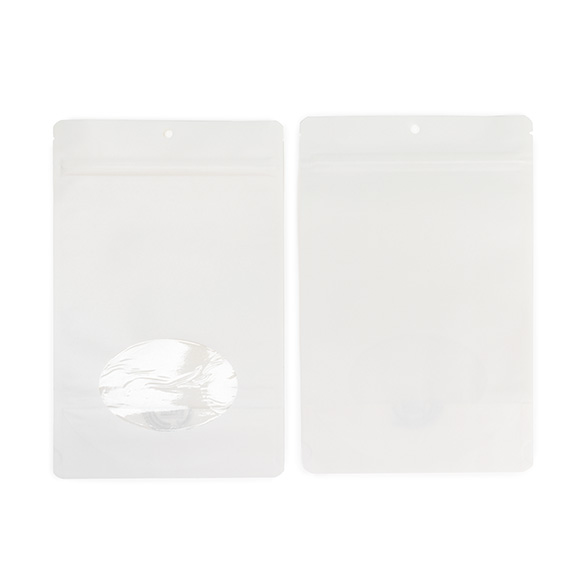 White Home Compostable Stand Up Pouch with Oval Window 15x9x23cm - 100 pcs
