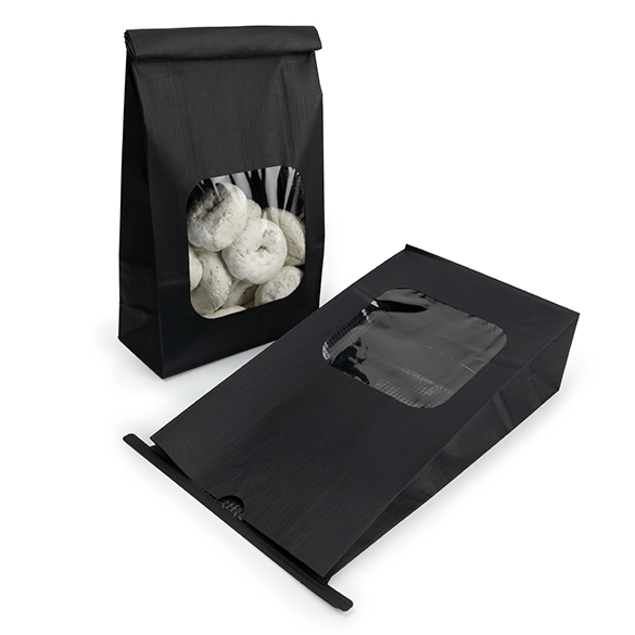 Black Kraft Tin Tie Bag w/ Window 15,2x7x26,7cm - 100 pcs