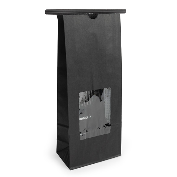Black Kraft Tin Tie Bag w/ Window 10,8x6,4x26,7cm - 100 pcs