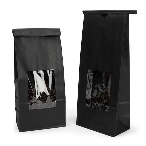 Black Kraft Tin Tie Bag w/ Window 10,8x6,4x26,7cm - 100 pcs