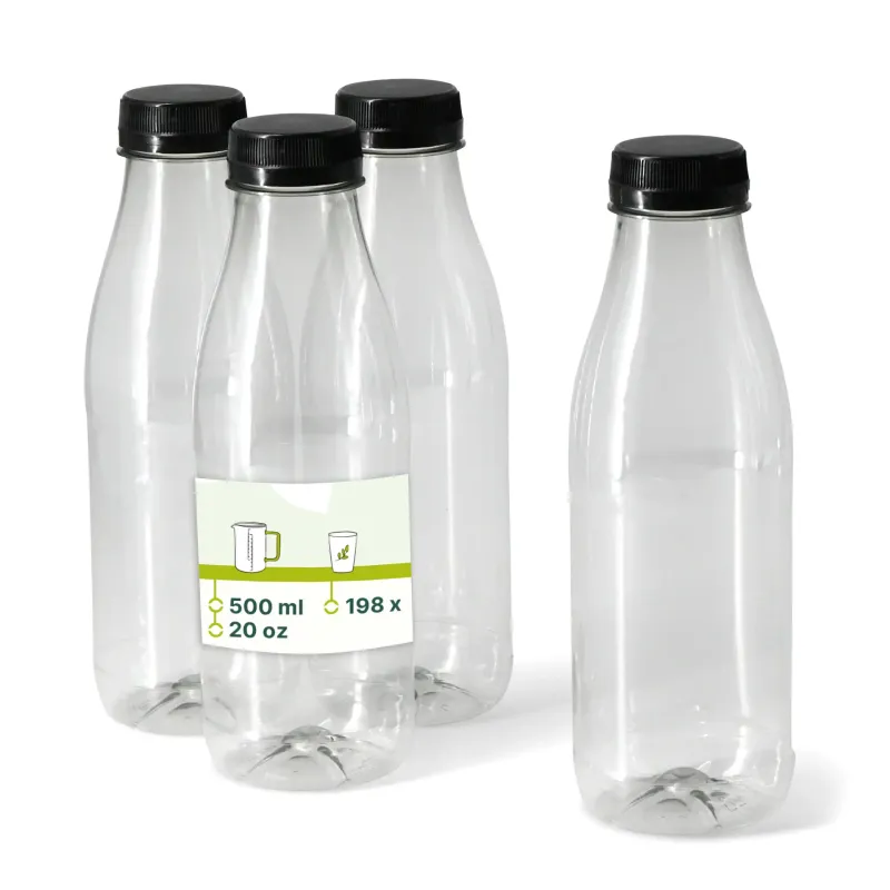 rPET bottles 500 ml clear/black lid - 198 pcs