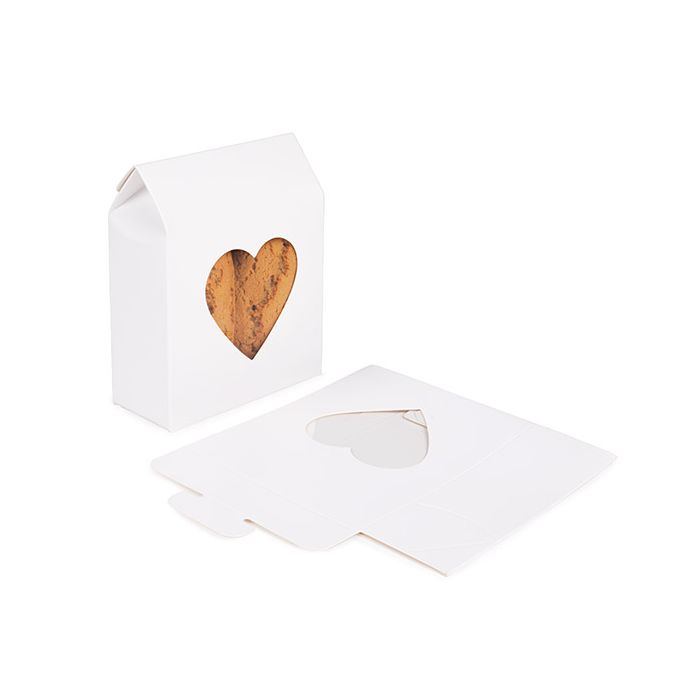 Kraft Gift Boxes White with Heart Window 105x44x133 mm - 25 pcs