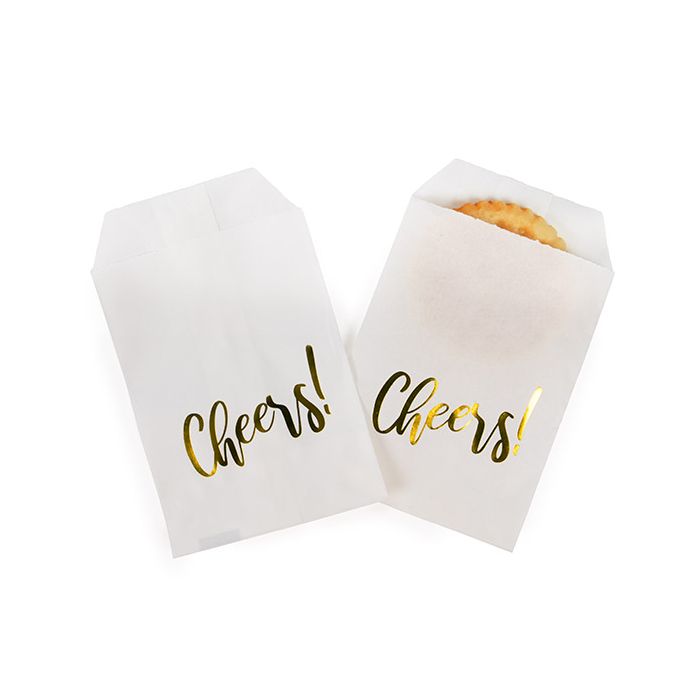 Paper Bags White with Gold Cheers 76x127 mm - 100 pieces